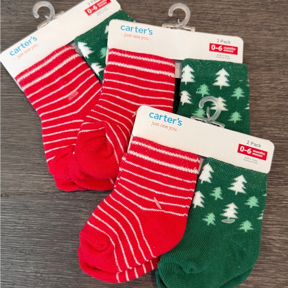 Carter's Festive‎ Red and Green Baby Socks Lot 2-Pack